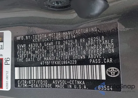 2014 Toyota Camry Le из США, поврежденный, VIN 4T1BF1FK8EU864229